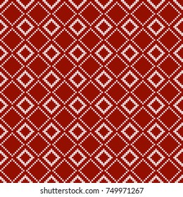 Christmas knitting seamless pattern in red and white,with rhombus.