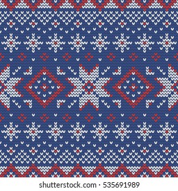 Christmas knitting seamless pattern with rhombus and stars. Perfect for wallpaper, wrapping paper, pattern fills, winter greetings, web page background, Christmas and New Year greeting cards