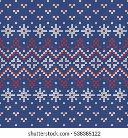 Christmas knitting seamless pattern with rhombus and stars. Perfect for wallpaper, wrapping paper, pattern fills, winter greetings, web page background, Christmas and New Year greeting cards