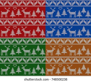 Christmas knitting seamless pattern set. New Year, Christmas and winter vector background