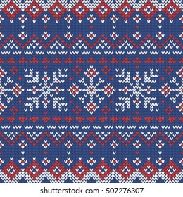 Christmas knitting seamless pattern with snowflakes. Perfect for wallpaper, wrapping paper, pattern fills, winter greetings, web page background, New Year greeting cards