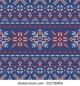 Christmas knitting seamless pattern with snowflakes. Perfect for wallpaper, wrapping paper, web page background, winter or New Year greeting cards