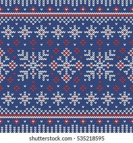Christmas knitting seamless pattern with snowflakes. Perfect for wallpaper, wrapping paper, pattern fills, winter greetings, web page background, Christmas and New Year greeting cards