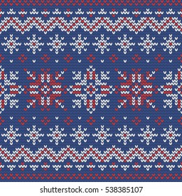 Christmas knitting seamless pattern with snowflakes. Perfect for wallpaper, wrapping paper, pattern fills, winter greetings, web page background, Christmas and New Year greeting cards
