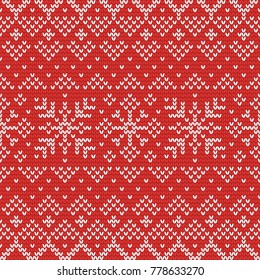 Christmas knitting seamless pattern with snowflakes, zig zag and rhombus. Perfect for wallpaper, wrapping paper, web page background, New Year greeting cards