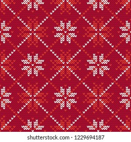 Christmas knitting seamless pattern with stars and rhombus. Perfect for wallpaper, wrapping paper, web page background, New Year greeting cards