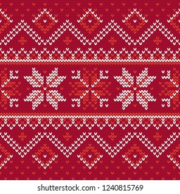 Christmas knitting seamless pattern with stars, stripes and zig zag. Perfect for wallpaper, wrapping paper, web page background, New Year greeting cards