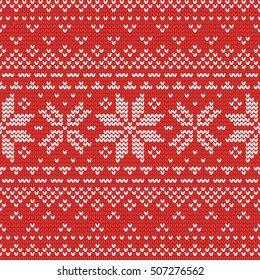 Christmas knitting seamless pattern with stars in Red and White. Perfect for wallpaper, wrapping paper, pattern fills, winter greetings, web page background, New Year greeting cards