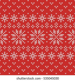 Christmas knitting seamless pattern with stars and snowflakes. Perfect for wallpaper, wrapping paper, pattern fills, winter greetings, web page background, Christmas and New Year greeting cards