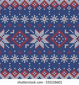 Christmas knitting seamless pattern with stars and rhombus. Perfect for wallpaper, wrapping paper, pattern fills, winter greetings, web page background, Christmas and New Year greeting cards