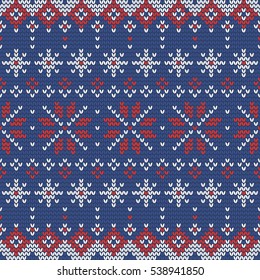 Christmas knitting seamless pattern with stars and rhombus. Perfect for wallpaper, wrapping paper, pattern fills, winter greetings, web page background, Christmas and New Year greeting cards