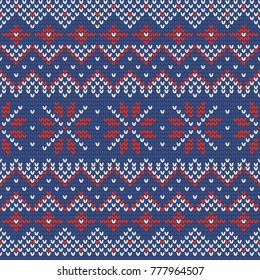 Christmas knitting seamless pattern with stars, zig zag and triangles. Perfect for wallpaper, wrapping paper, web page background, New Year greeting cards