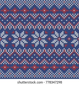 Christmas knitting seamless pattern with stars, stripes and zig zag. Perfect for wallpaper, wrapping paper, web page background, New Year greeting cards