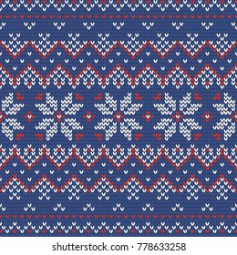 Christmas knitting seamless pattern with stars. triangles and stripes. Perfect for wallpaper, wrapping paper, web page background, New Year greeting cards