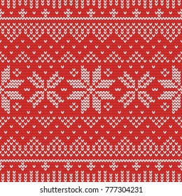 Christmas knitting seamless pattern with stripes, stars and triangles. Perfect for wallpaper, wrapping paper, web page background, New Year greeting cards