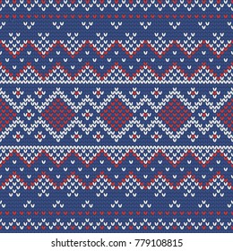 Christmas knitting seamless pattern with stripes and rhombus. Perfect for wallpaper, wrapping paper, web page background, New Year greeting cards
