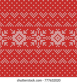 Christmas knitting seamless pattern with triangles and snowflakes. Perfect for wallpaper, wrapping paper, web page background, New Year greeting cards