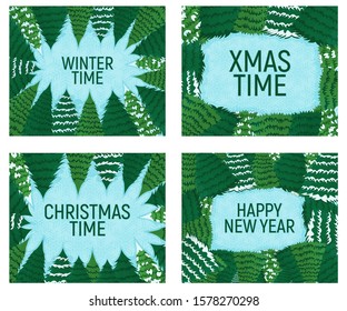 Christmas Label, Badge and Banner. Concept Xmas with Christmas Tree for Web, Print, T-Shirt. Logo, Icon and Background for Poster, Gift Card. Cartoon Vector Illustration.