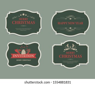 Christmas Label And Christmas Banner Tag Set. Vintage Luxury Decorative Badges Vector Design.