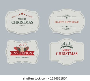 Christmas label and christmas banner tag set. Vintage luxury decorative badges vector design.