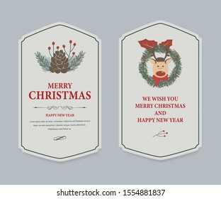 Christmas label and christmas banner tag set. Vintage luxury decorative badges vector design.