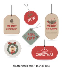 Christmas label and christmas banner tag set. Colorful badges holiday sale. illustration vector design.