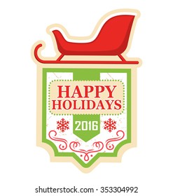 Christmas Label Icon Flat Frame with Sledge on White Background