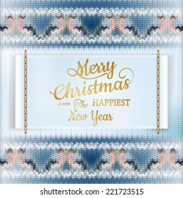 Christmas label with knitted pattern and label. EPS 10 vector file included