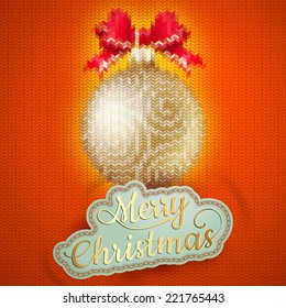 Christmas label on a knitted background. EPS 10 vector file included