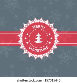 Christmas label on seamless background  with snowflakes