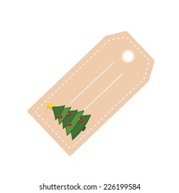 Etiqueta de Navidad con foto de un árbol de Navidad