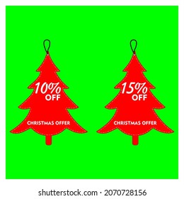 Etiqueta de Navidad, árbol rojo sobre fondo verde