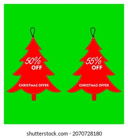Christmas Label, Red Tree on Green Background