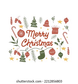 Christmas Label and Retro Christmas Badge Vector Design. decoration elements, symbols, icons, frames, Ornaments and Ribbons, visible. Merry Christmas and Happy Holidays typography.for banners, posters