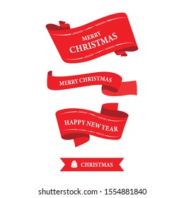 Christmas label and christmas ribbon  banner tag set. Red ribbon promotion  sale. illustration vector design.