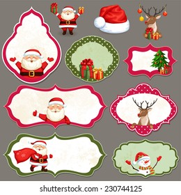 Christmas label set. Holiday design elements. New year vector illustration.