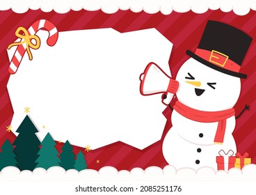Christmas label vector. free space for text. Sale card. Snowman character design.