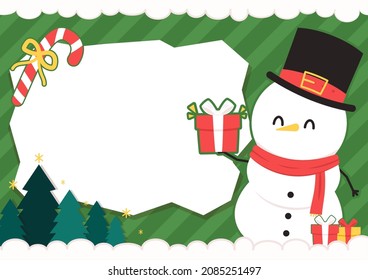 Christmas label vector. free space for text. Sale card. Snowman character design.