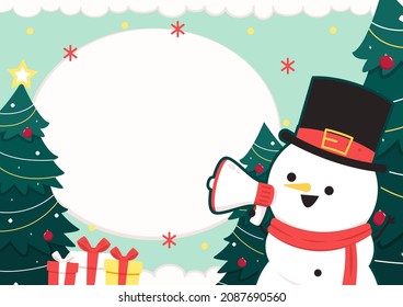 Christmas label vector. free space for text. Sale card. Snowman character design.