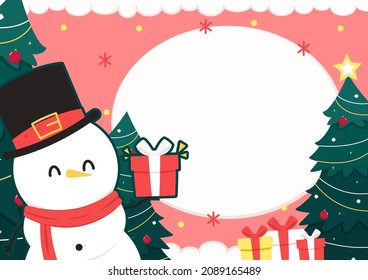 Christmas label vector. free space for text. Sale card. Snowman character design.