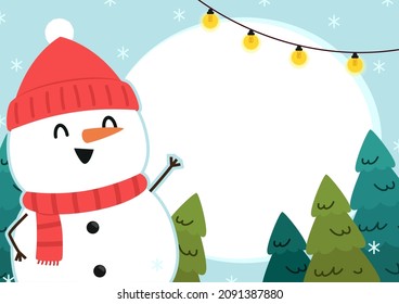 Christmas label vector. free space for text. Sale card. Snowman character design.