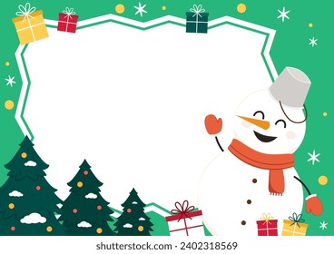 Weihnachtsmarkenvektor. freier Platz für Text. Verkaufskarte. Snow man Charakter Design.