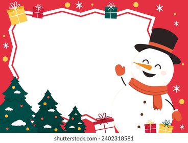 Vector de etiqueta de Navidad. espacio libre para texto. tarjeta de venta. Diseño del personaje del hombre de la nieve.