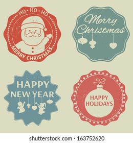 Christmas label. Vector set, grunge, EPS 8.