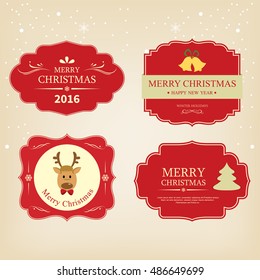 Christmas label vintage style red color. Vector label and background.