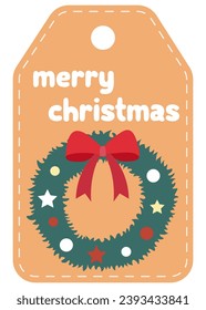 Christmas label with xmas wreath. Christmas gift label.