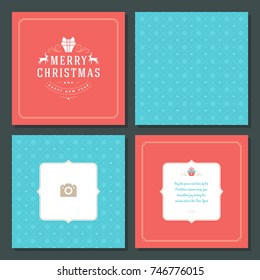 Christmas labels and badges vector design elements set and greeting cards templates. Merry Christmas and Holidays wishes retro typography decoration objects, vintage ornaments.