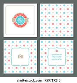 Christmas labels and badges vector design elements set and greeting cards templates. Merry Christmas and Holidays wishes retro typography decoration objects, vintage ornaments.