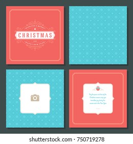 Christmas labels and badges vector design elements set and greeting cards templates. Merry Christmas and Holidays wishes retro typography decoration objects, vintage ornaments.
