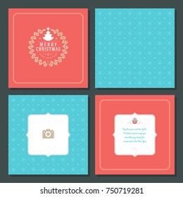 Christmas labels and badges vector design elements set and greeting cards templates. Merry Christmas and Holidays wishes retro typography decoration objects, vintage ornaments.